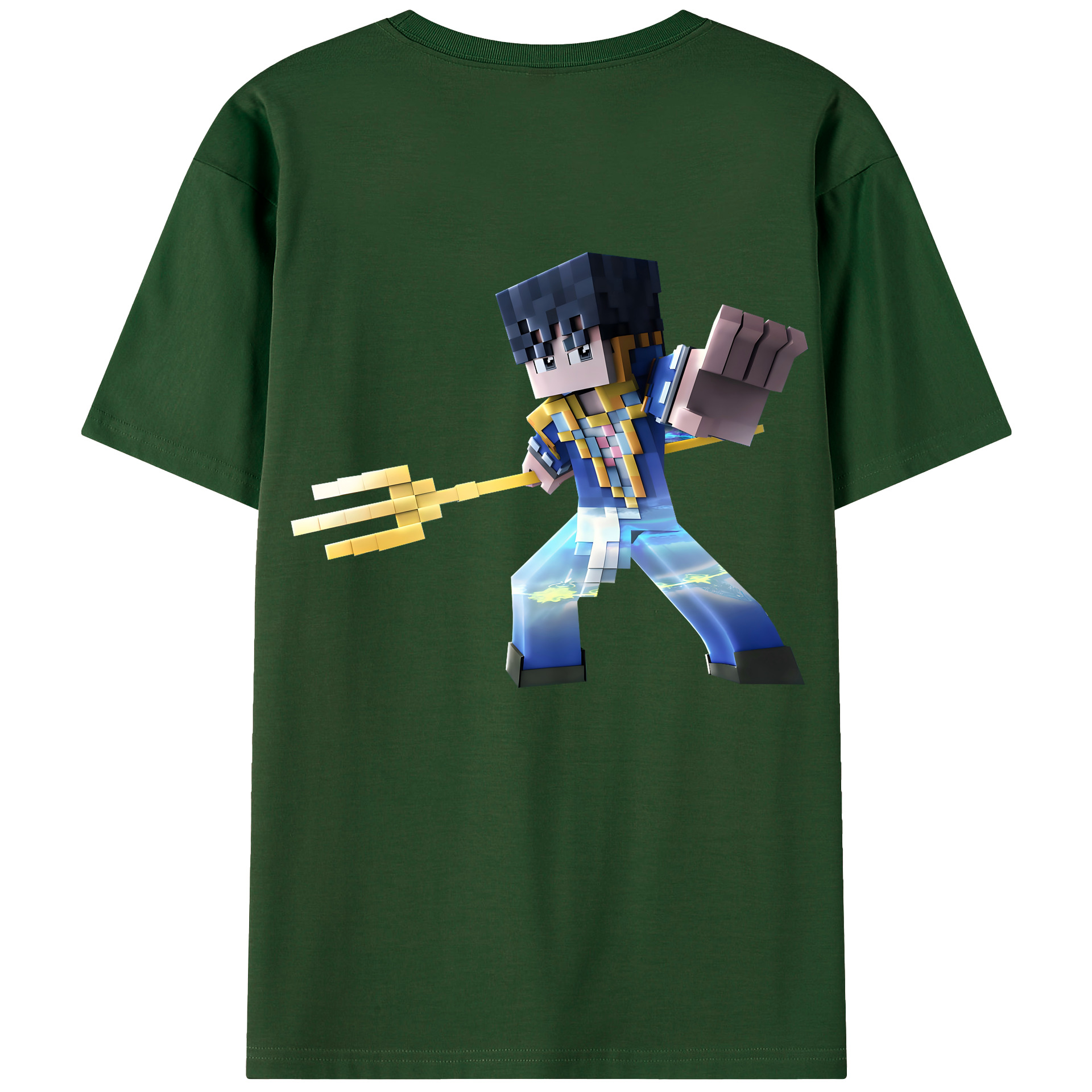 （画像用） マインクラフト ブロックの世界 Minecraft MC Block world 綿100％半袖Tシャツ（背面プリント）